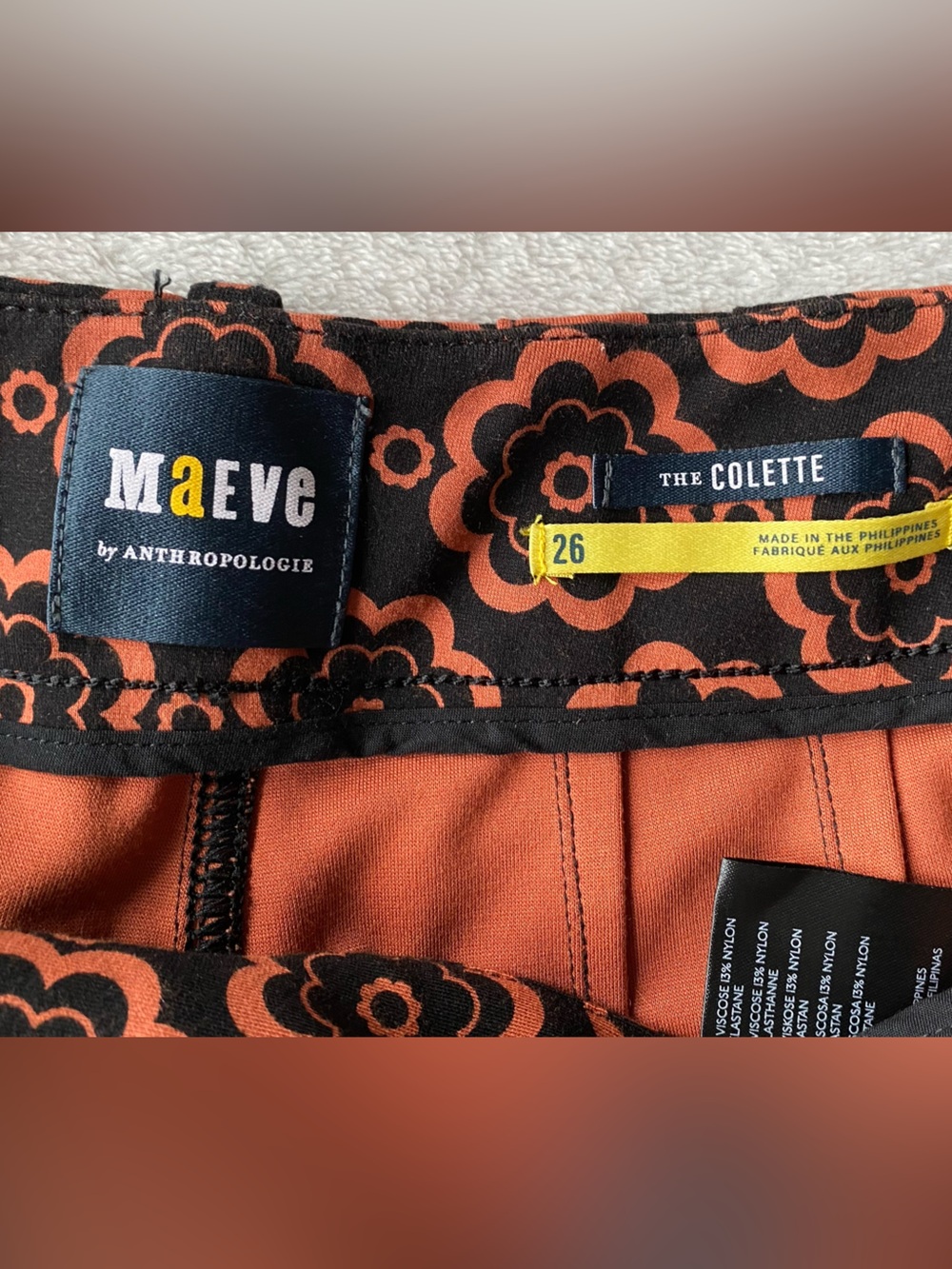 Anthropologie Maeve The Colette Wide-Leg Ponte Pants Black Orange MedallionSz 26 - Picture 11 of 16